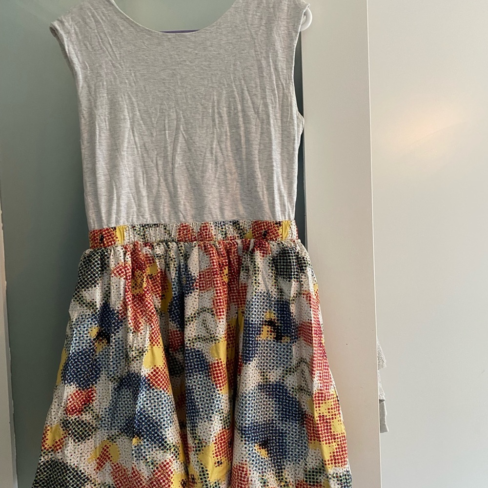 Kate Spade Saturday mini dress. Grey soft t shirt top and funky skirt.